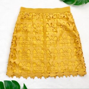 Loft mustard yellow lace overlay skirt